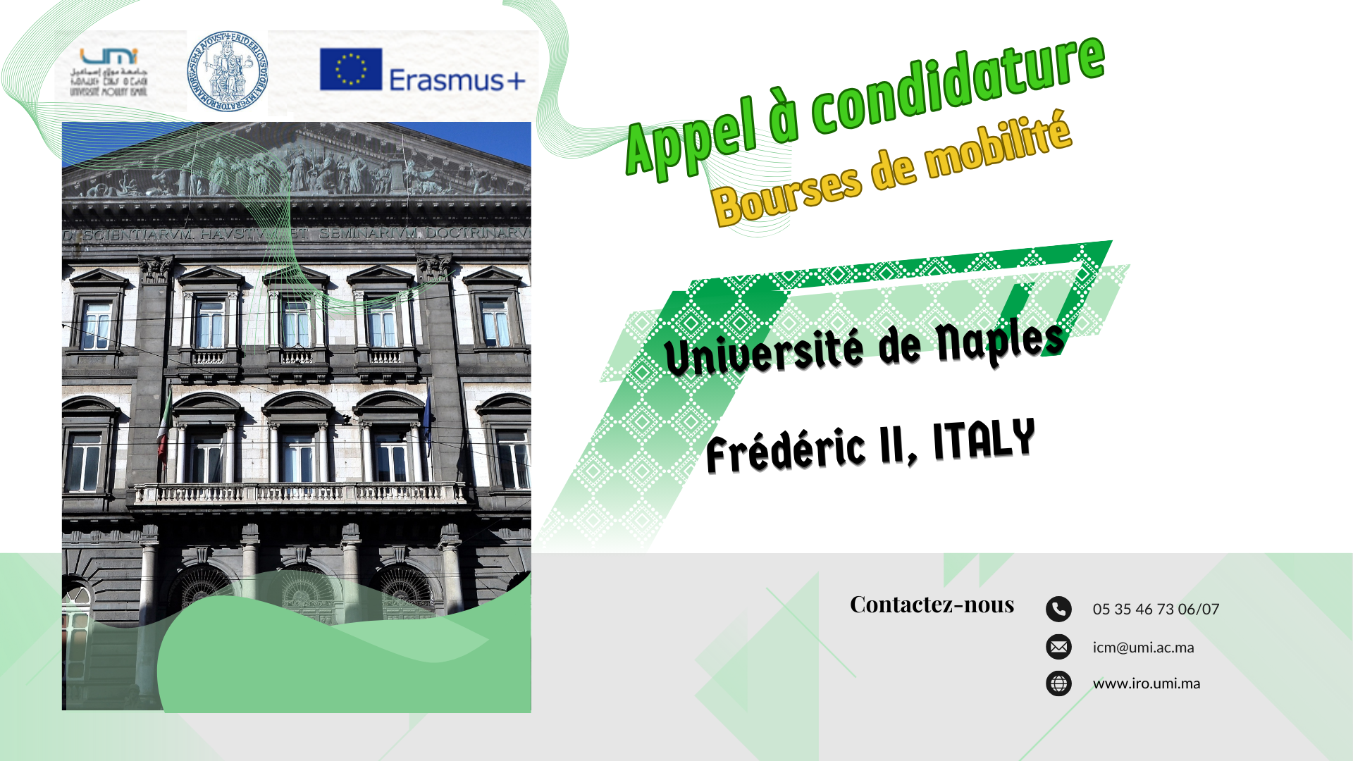 Appel à candidature pour bourses de mobilité Erasmus+ (KA 171) à l’Université Degli Studi di Napoli Federico II Italie